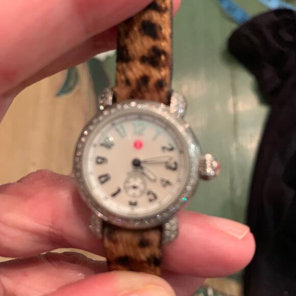 vintage MICHELE CDX DIAMOND WATCH LEOPARD BAND - Picture 4 of 8